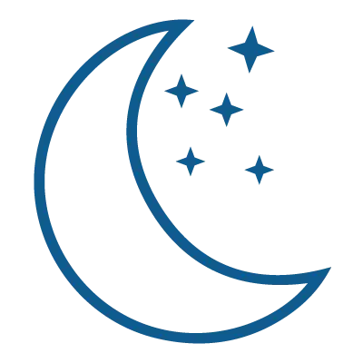 Icon of a moon and stars, symbolizing the challenge of achieving deep, restorative sleep and the need for nighttime recovery support.