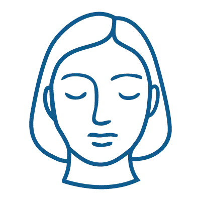 Icon of a face profile, representing the loss of skin vitality and the need for rejuvenation and hydration support.