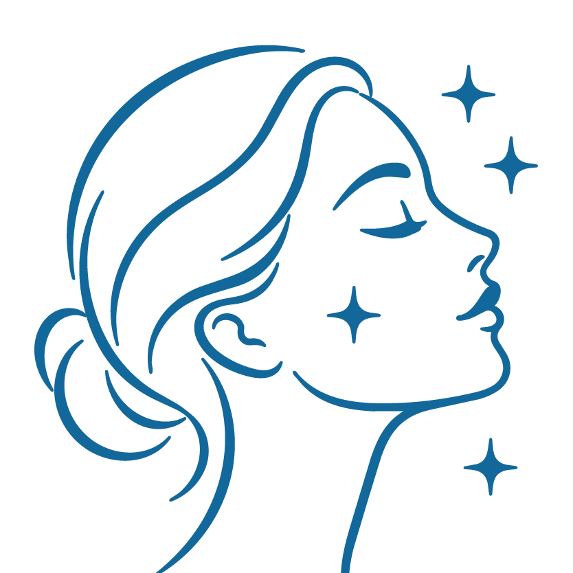 Icon of a face profile, representing the loss of skin vitality and the need for rejuvenation and hydration support.