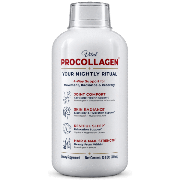Front view of the Vital Procollagen 15 fl oz nightly liquid dietary supplement 1 bottle.